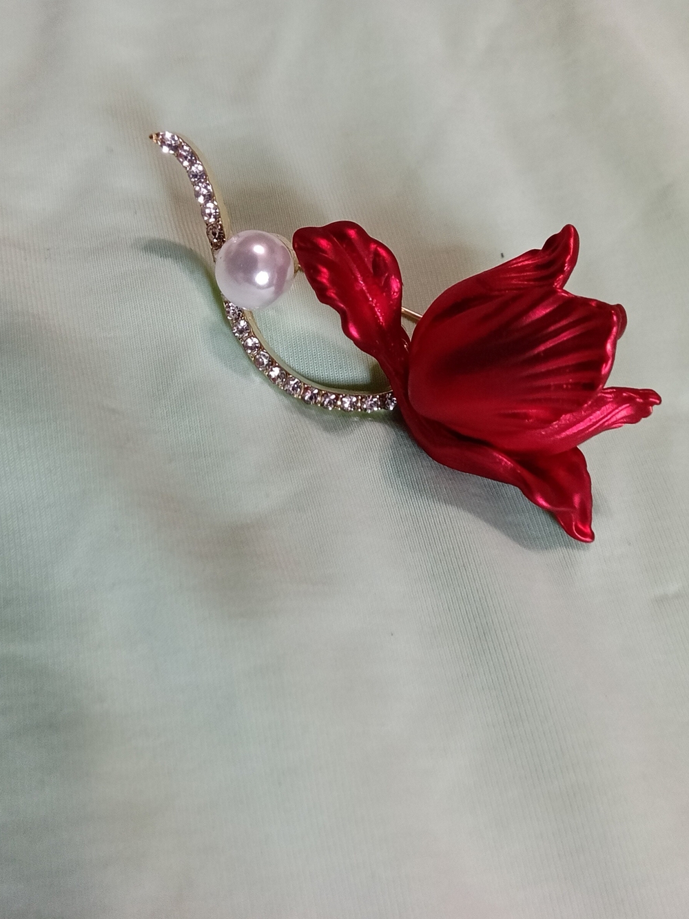 Red Rose Pearl Accent Brooch - Women Jewelry